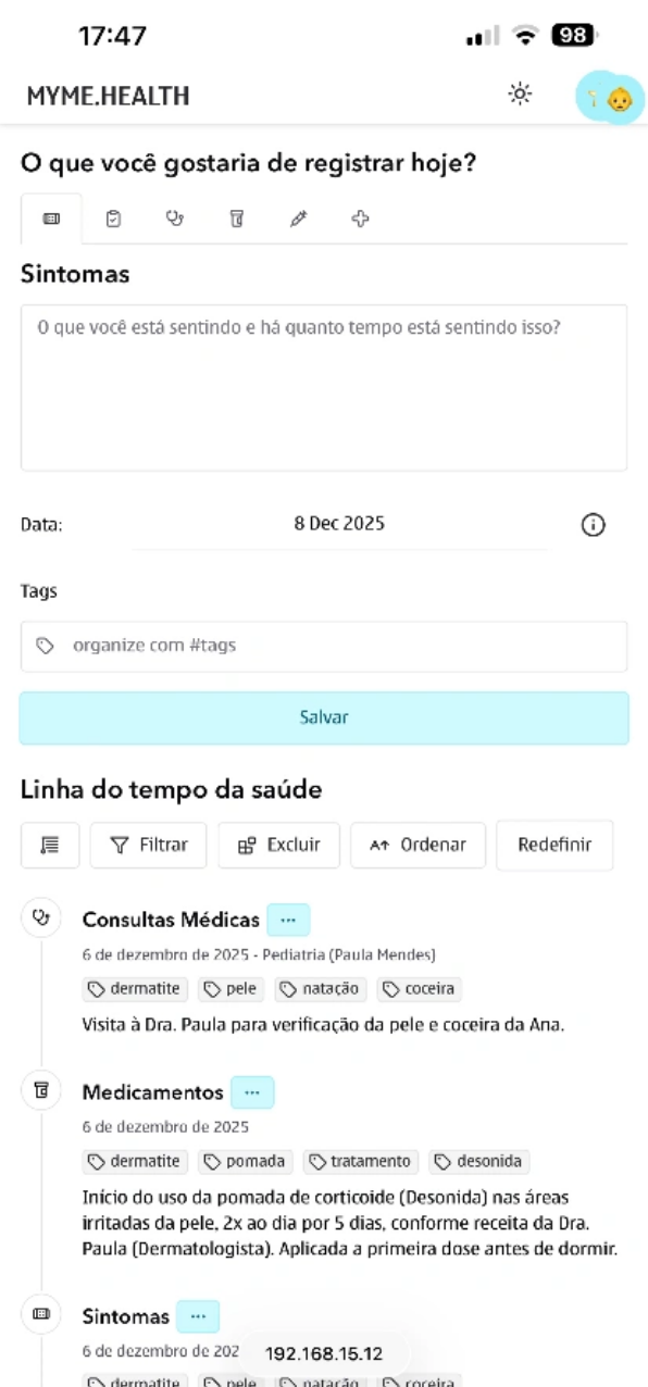 Tela do app MYME